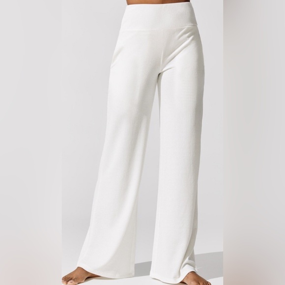 Beach Riot Pants - BEACH RIOT Ramona RIBBED GLITTER WHITE WIDE LEG LOUNGE COVER UP PANTS S SMALL